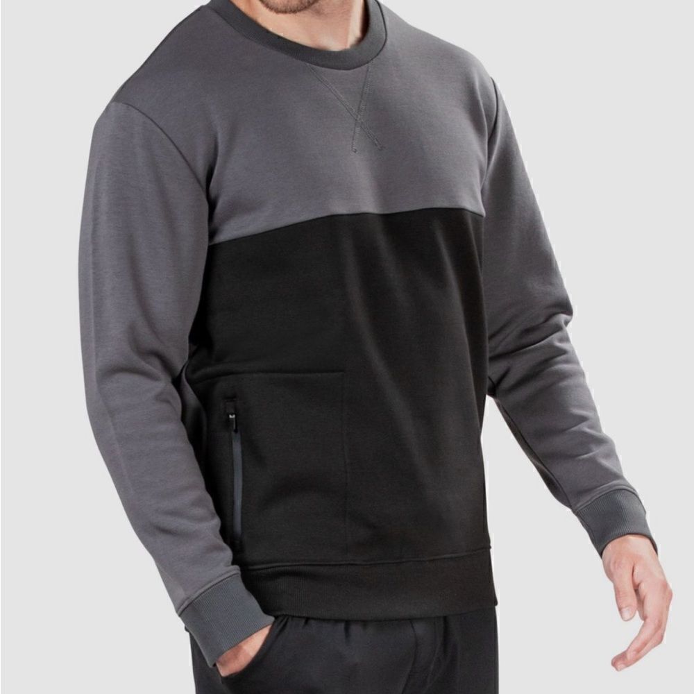 Natori Men's Gray Black Isamu Tonal Color-Block Pullover Crewneck Top XL